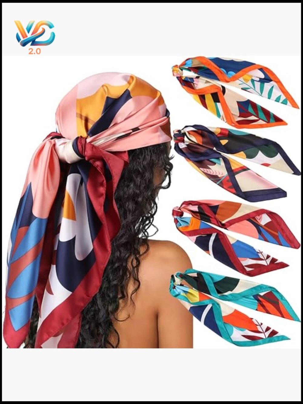 Large Square Satin Head Scarf 35 Inch 4 Pack Classic Patterned Silk Like